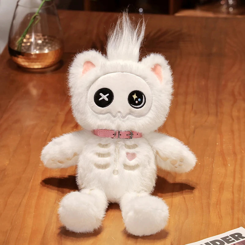 35cm Kawaii Black Serie Skeleton Cat Soft Plush Toy Creative Stuffed Animal Fluffly Gothic Skull Kitten for Kids Halloween Gifts Furever Adorable
