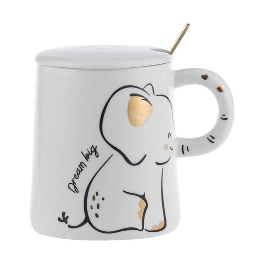 Ceramic Mug - Elephant with Lid & Spoon-Furever Adorable