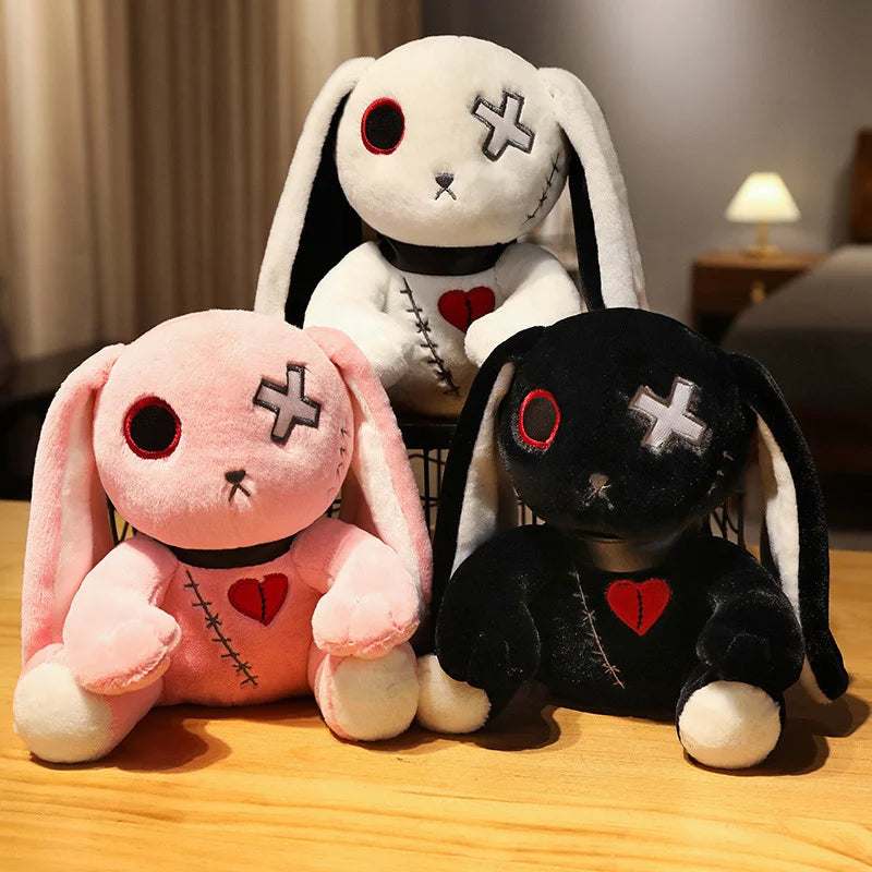 Creepy Goth Bunny Plush Crazy Rabbit Plushie Toys, Spooky Gothic Bunny Stuffed Animal Cute Horror Dreadful Bunny Doll Furever Adorable
