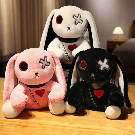 Creepy Goth Bunny Plush Crazy Rabbit Plushie Toys, Spooky Gothic Bunny Stuffed Animal Cute Horror Dreadful Bunny Doll Furever Adorable