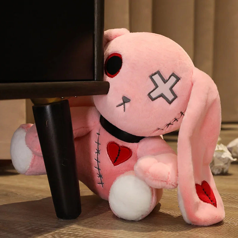 Creepy Goth Bunny Plush Crazy Rabbit Plushie Toys, Spooky Gothic Bunny Stuffed Animal Cute Horror Dreadful Bunny Doll Furever Adorable