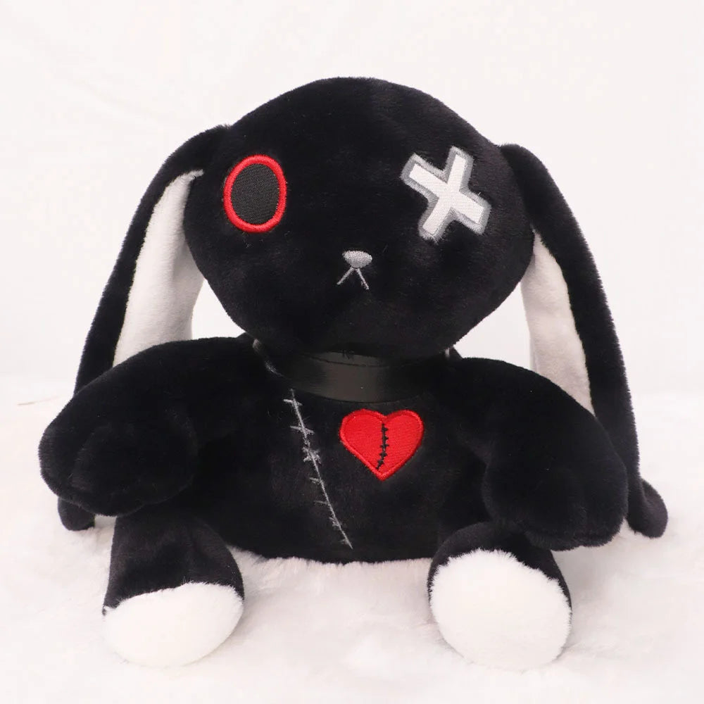 Creepy Goth Bunny Plush Crazy Rabbit Plushie Toys, Spooky Gothic Bunny Stuffed Animal Cute Horror Dreadful Bunny Doll Furever Adorable