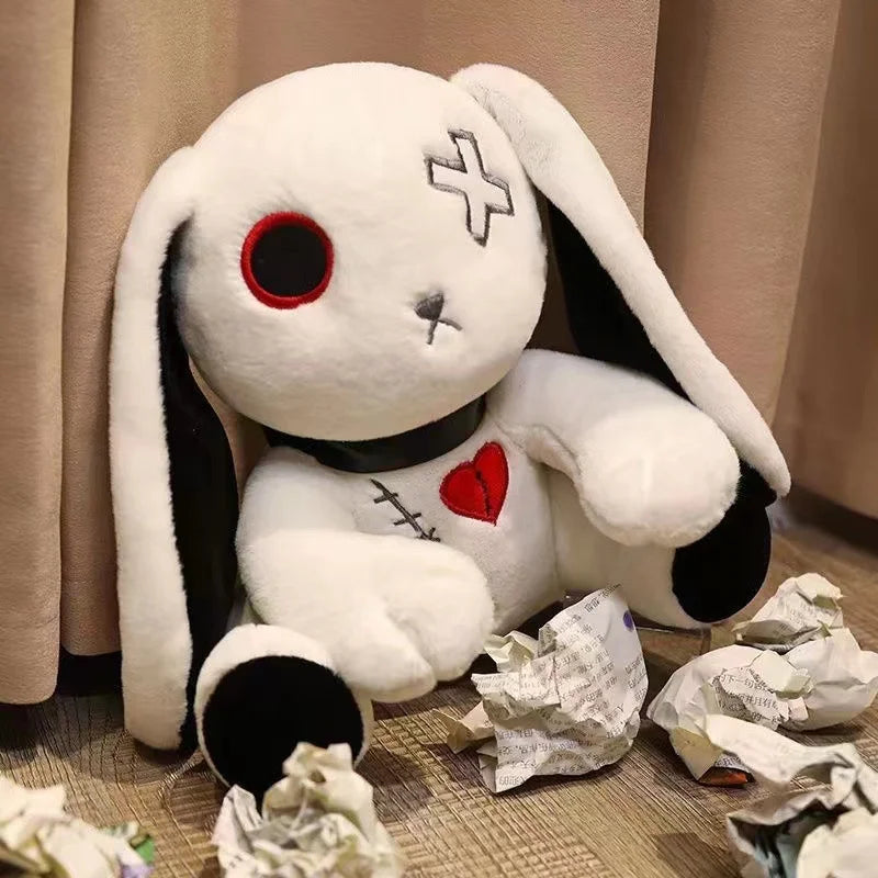 Creepy Goth Bunny Plush Crazy Rabbit Plushie Toys, Spooky Gothic Bunny Stuffed Animal Cute Horror Dreadful Bunny Doll Furever Adorable
