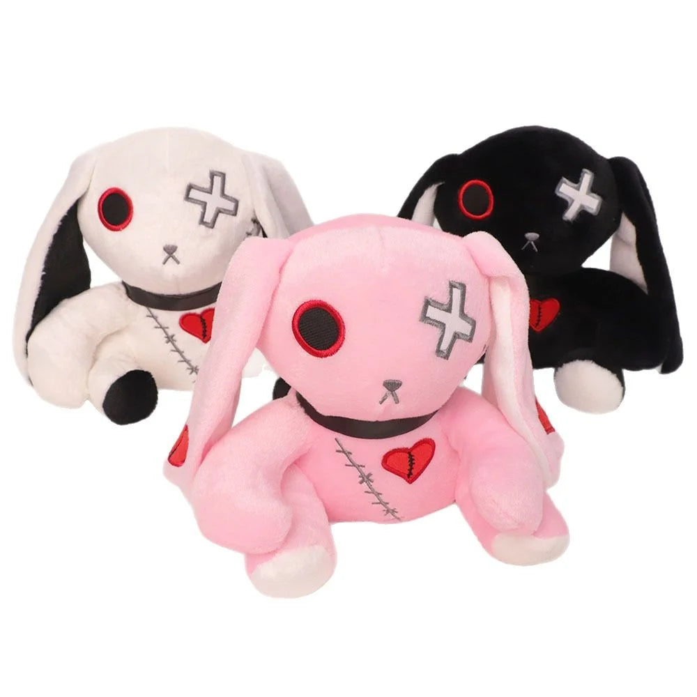 Creepy Goth Bunny Plush Crazy Rabbit Plushie Toys, Spooky Gothic Bunny Stuffed Animal Cute Horror Dreadful Bunny Doll Furever Adorable