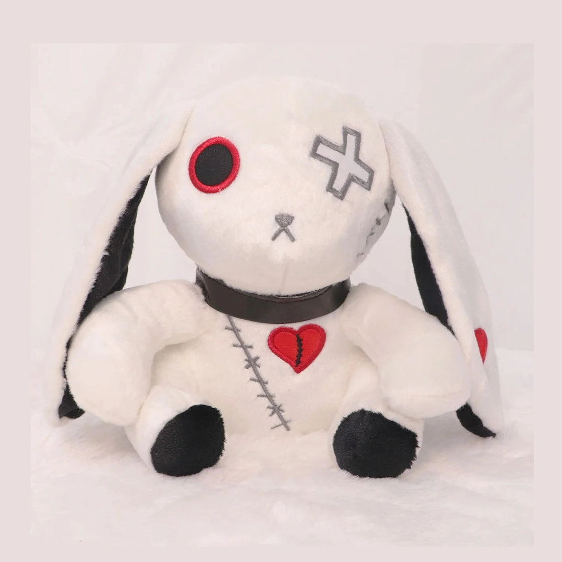 Creepy Goth Bunny Plush Crazy Rabbit Plushie Toys, Spooky Gothic Bunny Stuffed Animal Cute Horror Dreadful Bunny Doll Furever Adorable