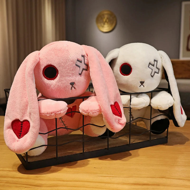 Creepy Goth Bunny Plush Crazy Rabbit Plushie Toys, Spooky Gothic Bunny Stuffed Animal Cute Horror Dreadful Bunny Doll Furever Adorable