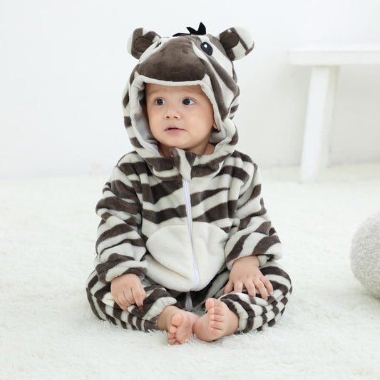 Done Zebra Patterned Adorable Baby Romper-Furever Adorable