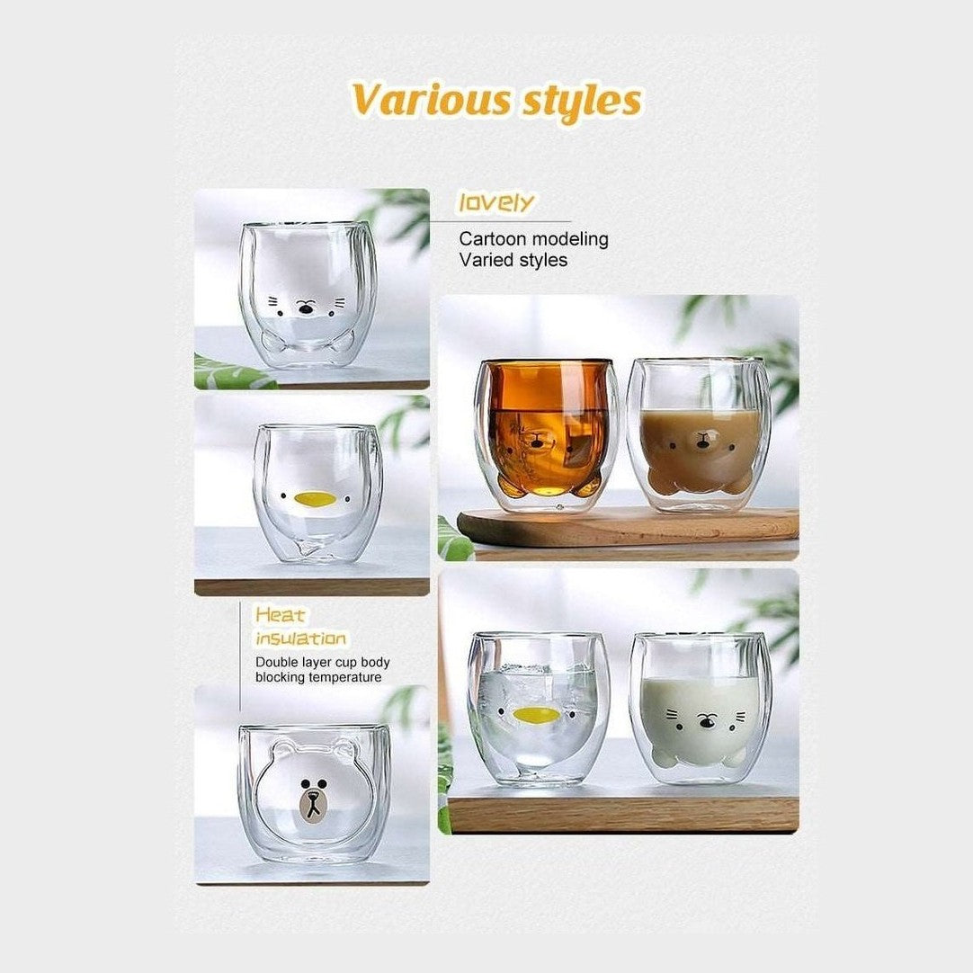 Double-Layer Glass Coffee Cup- Bear / Duck / Cat / Dog-Furever Adorable