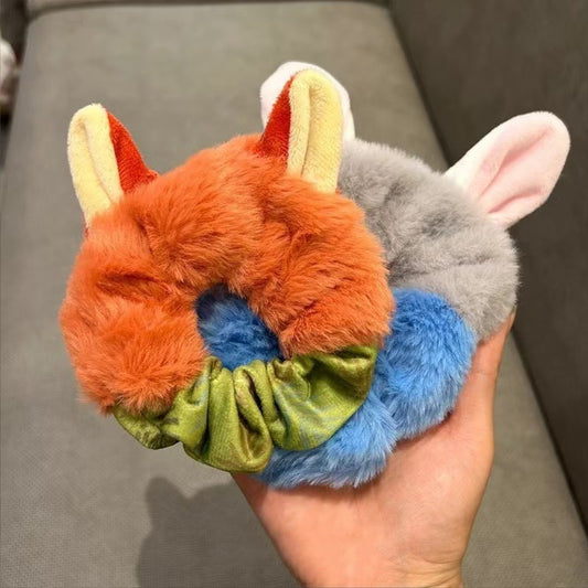 Nick & Judy's Cozy Critter Scrunchie Set - Zootopia-Inspired Fluffy Ears Hair Tie Furever Adorable