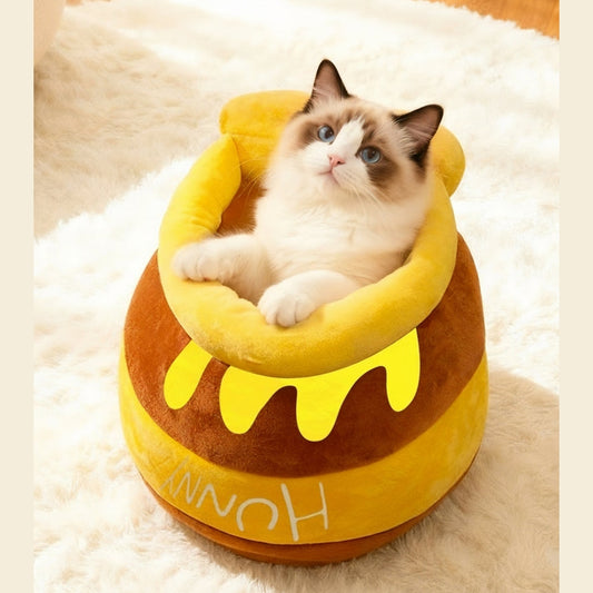 Pawfect Pamper Time: The Fluffy Honey Pot Snuggle Bed for Cats & Small Dogs Furever Adorable