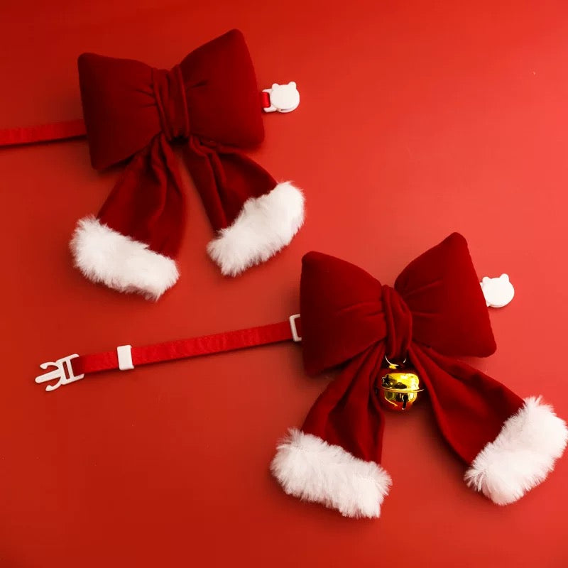 Snuggly Santa Paws Velvet Pet Bow Tie Collar - Festive Red Edition Furever Adorable