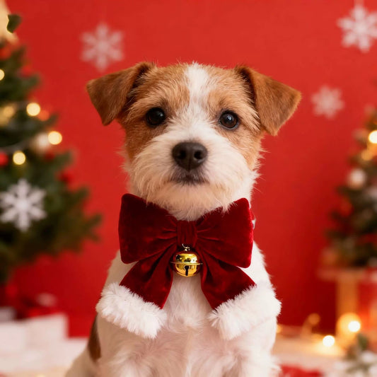 Snuggly Santa Paws Velvet Pet Bow Tie Collar - Festive Red Edition Furever Adorable