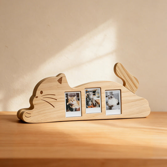 Solid Wood Cat-Shaped Multi-Photo Frame – Aesthetic Pet Memorial & Desktop Display Furever Adorable