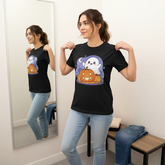 T-Shirt Friendly Cartoon Ghost and Jack-O'-Lantern Furever Adorable