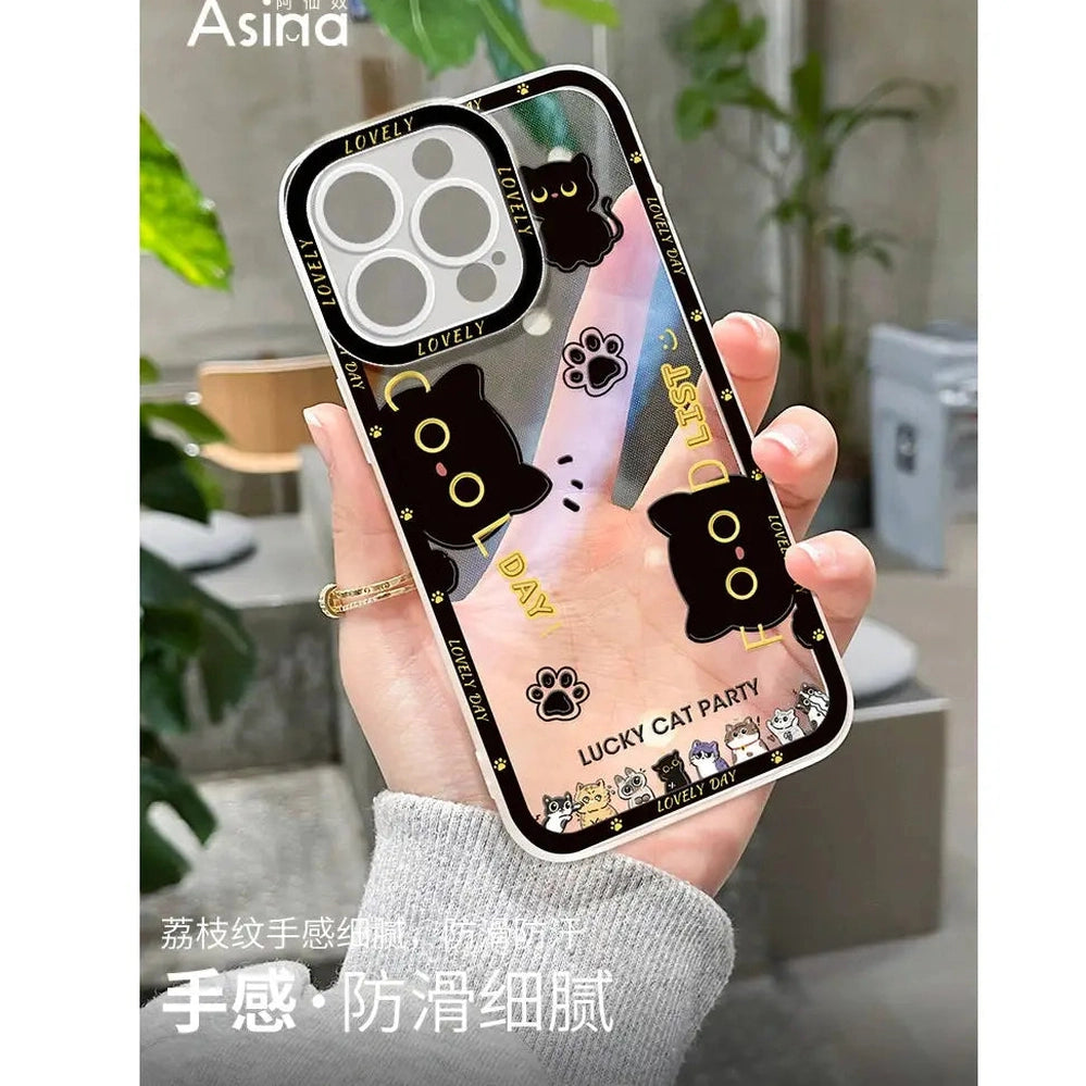 Transparent Cute Black Cat Party Phone Case-Furever Adorable