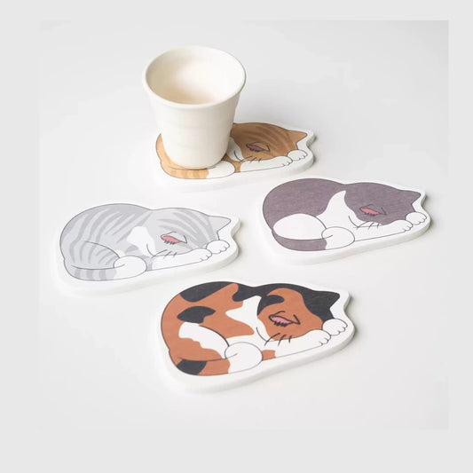 Sleepy cat coaster for a cute desk setup