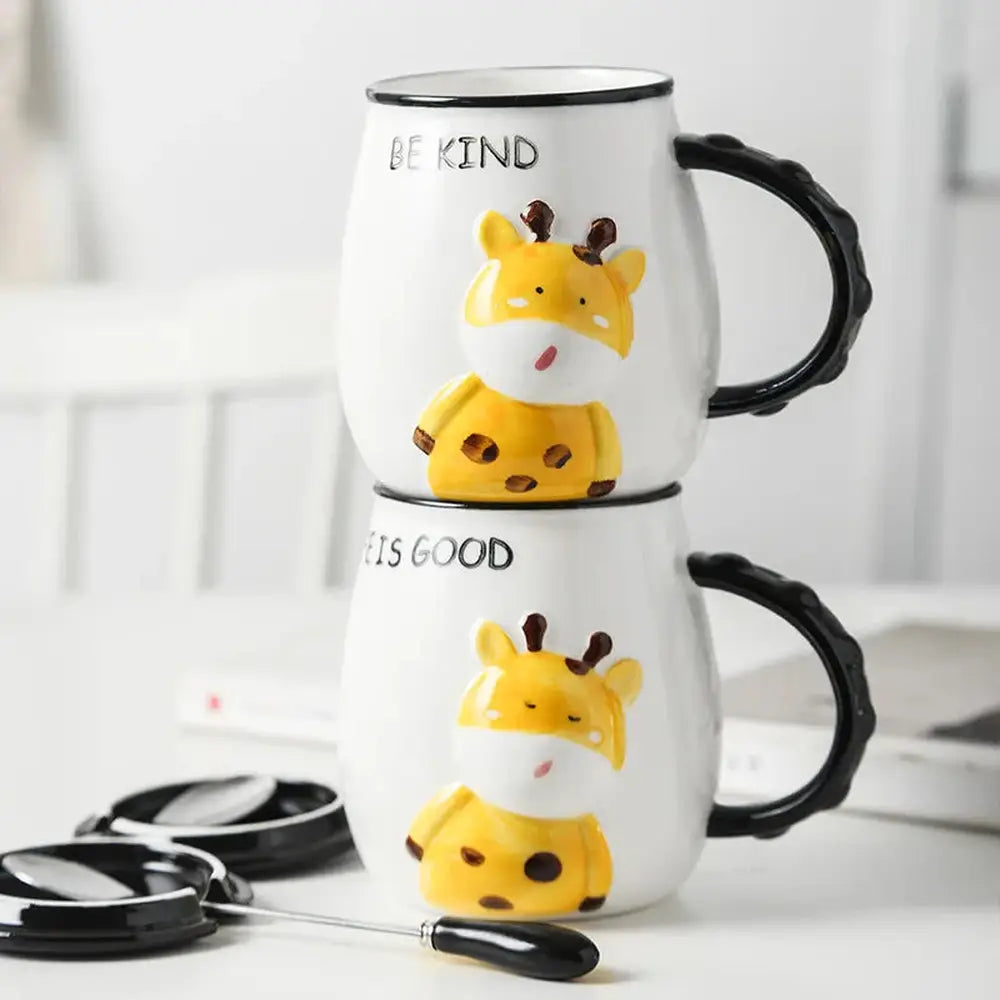 3D Giraffe Coffee Mug with Lid and Spoon-Furever Adorable