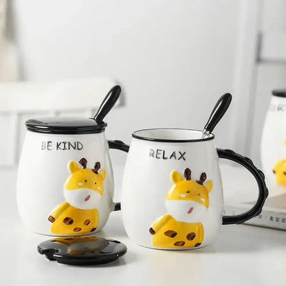 3D Giraffe Coffee Mug with Lid and Spoon-Furever Adorable