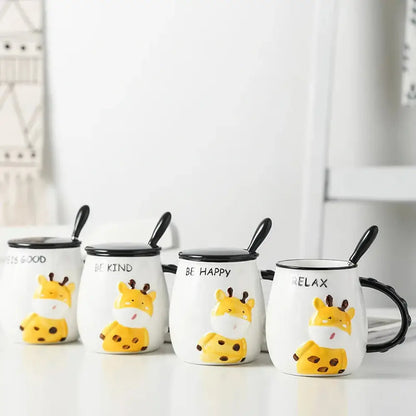 3D Giraffe Coffee Mug with Lid and Spoon-Furever Adorable