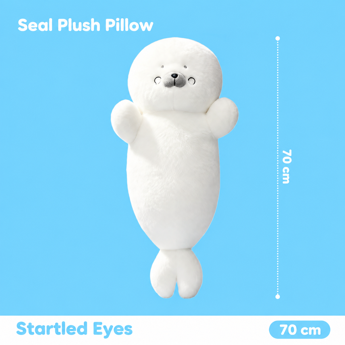 70 cm white seal plush pillow in Startled Eyes style