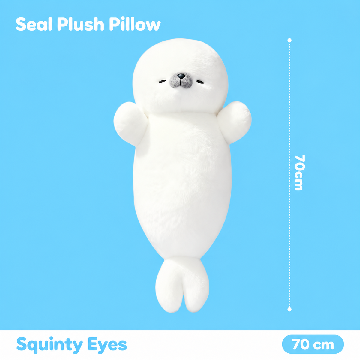 70 cm white seal plush pillow in Squinty Eyes style