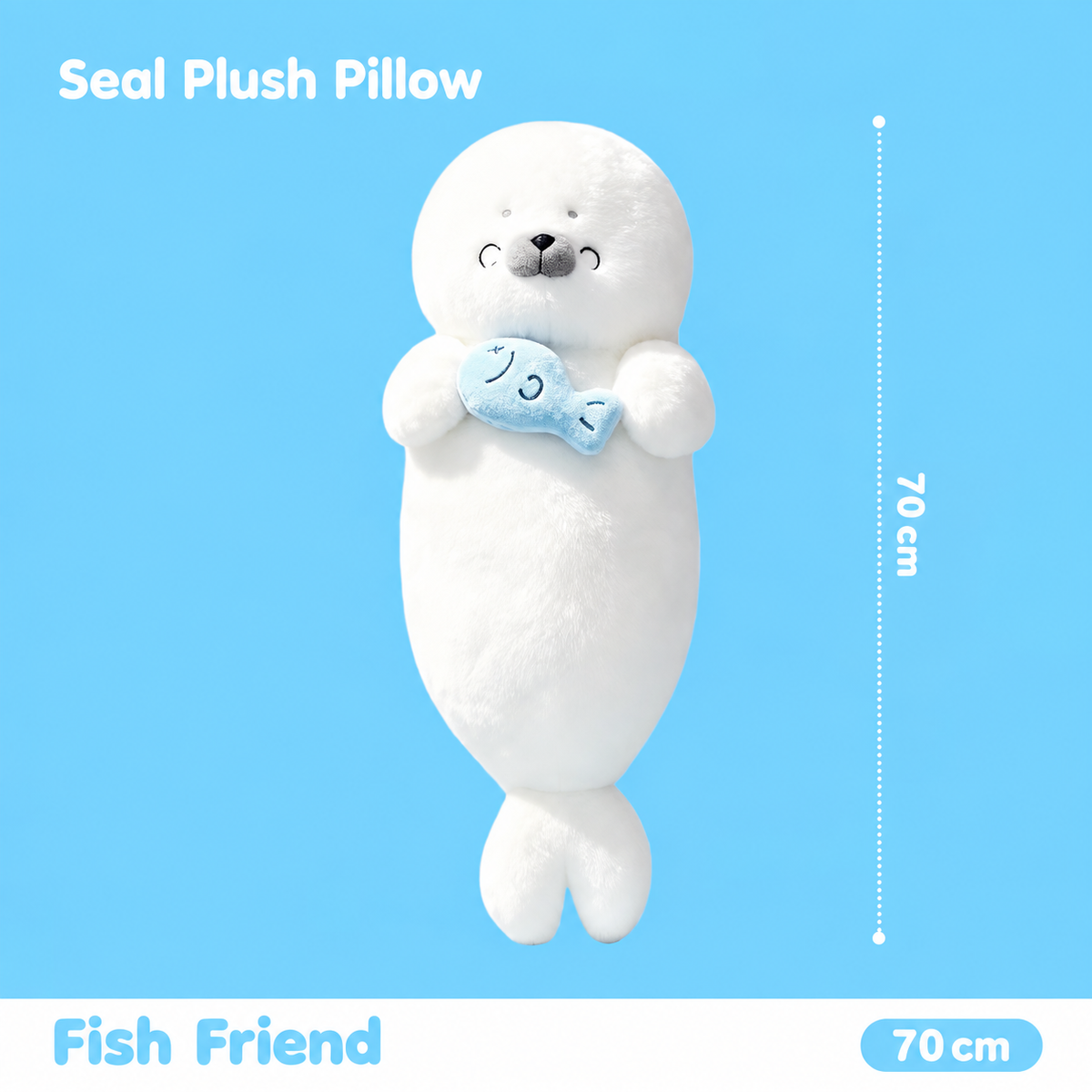 70 cm white seal plush pillow in Fish Friend style