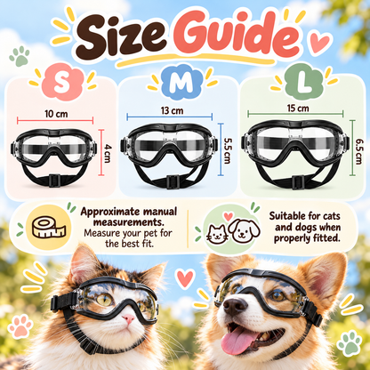 Pet goggles size guide for S M and L