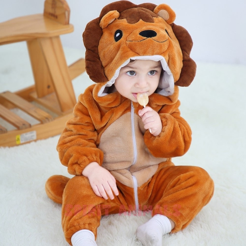 Brown Lion Patterned Adorable Baby Romper-Furever Adorable