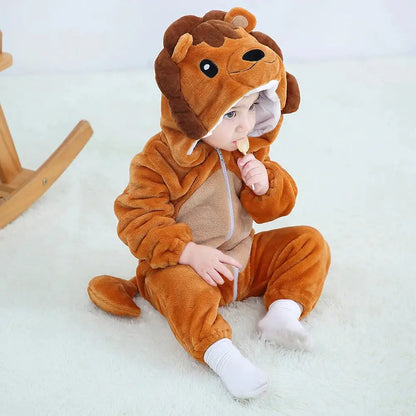 Brown Lion Patterned Adorable Baby Romper-Furever Adorable