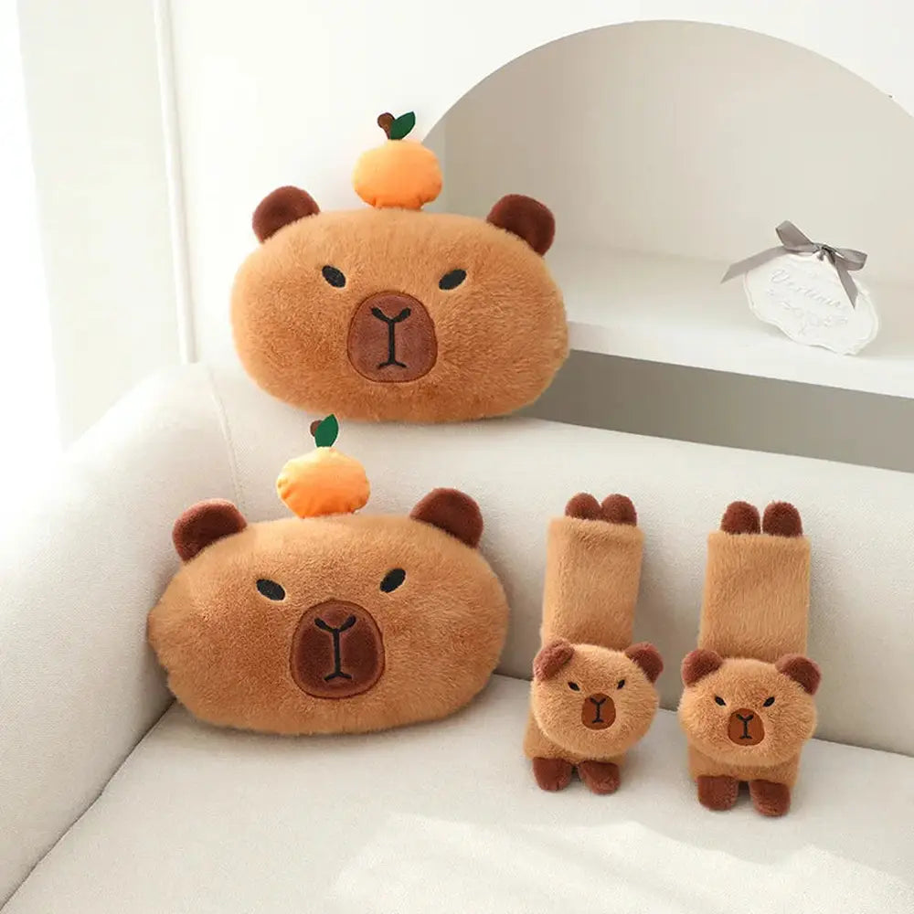 Capybara Plush Car Pillow & Seatbeat Cover-Furever Adorable