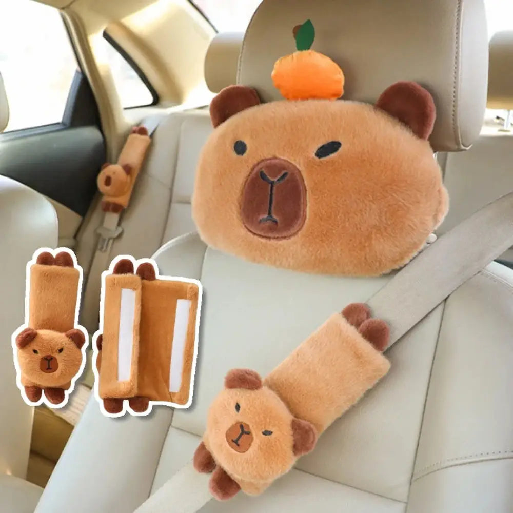 Capybara Plush Car Pillow & Seatbeat Cover-Furever Adorable