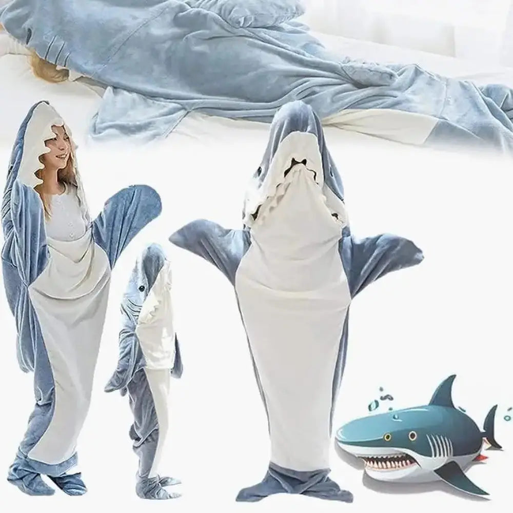 Cartoon Shark Hooded Pajamas Blanket Set-Furever Adorable