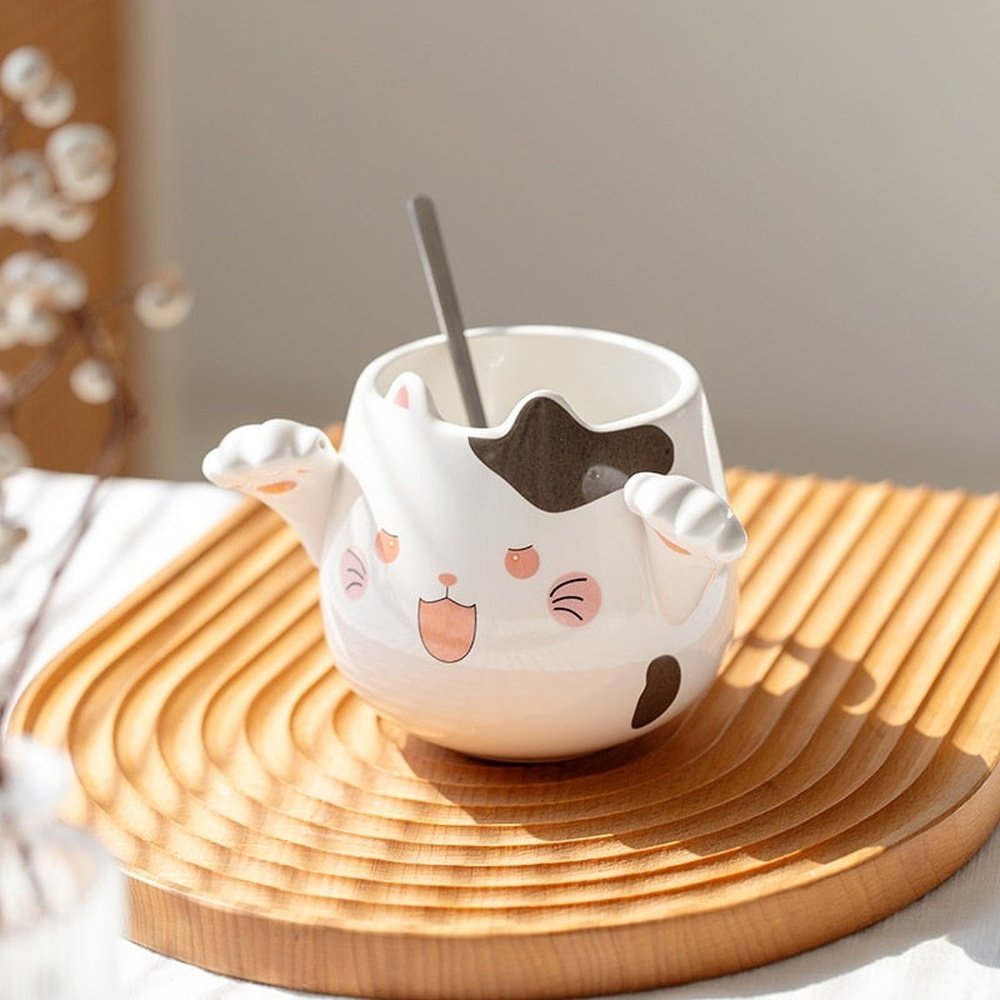 Ceramic Cat Coffee Mugs with Spoons-Furever Adorable