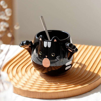 Ceramic Cat Coffee Mugs with Spoons-Furever Adorable