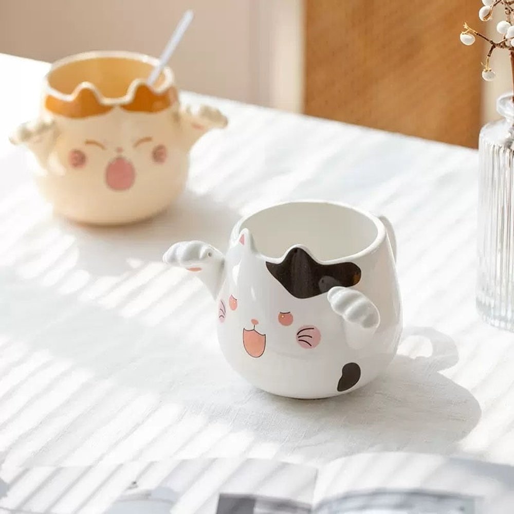 Ceramic Cat Coffee Mugs with Spoons-Furever Adorable