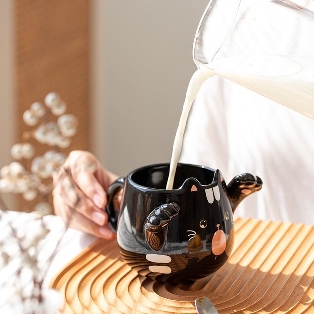 Ceramic Cat Coffee Mugs with Spoons-Furever Adorable