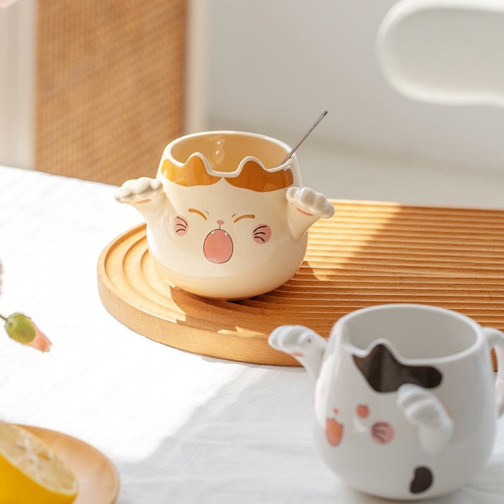 Ceramic Cat Coffee Mugs with Spoons-Furever Adorable