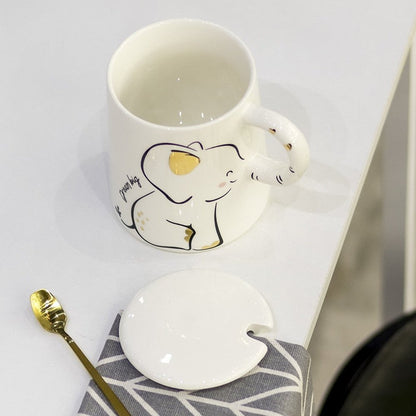 Ceramic Mug - Elephant with Lid & Spoon-Furever Adorable