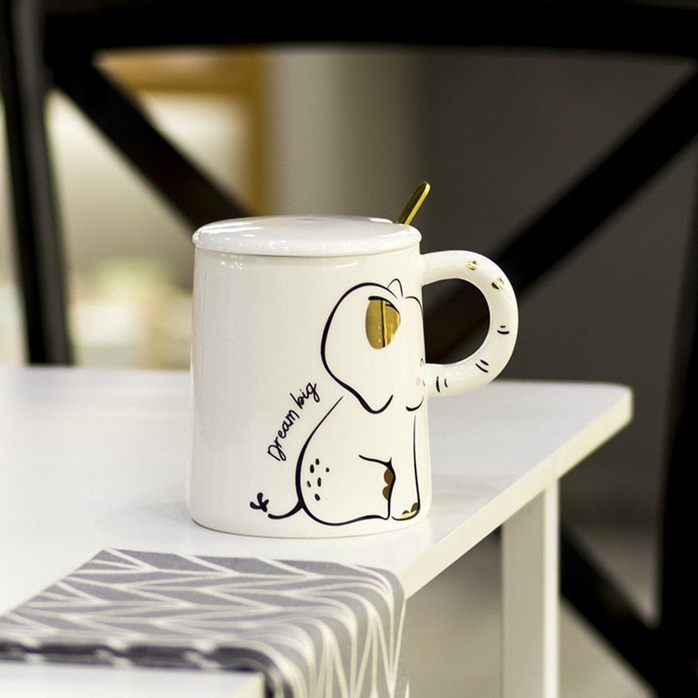 Ceramic Mug - Elephant with Lid & Spoon-Furever Adorable