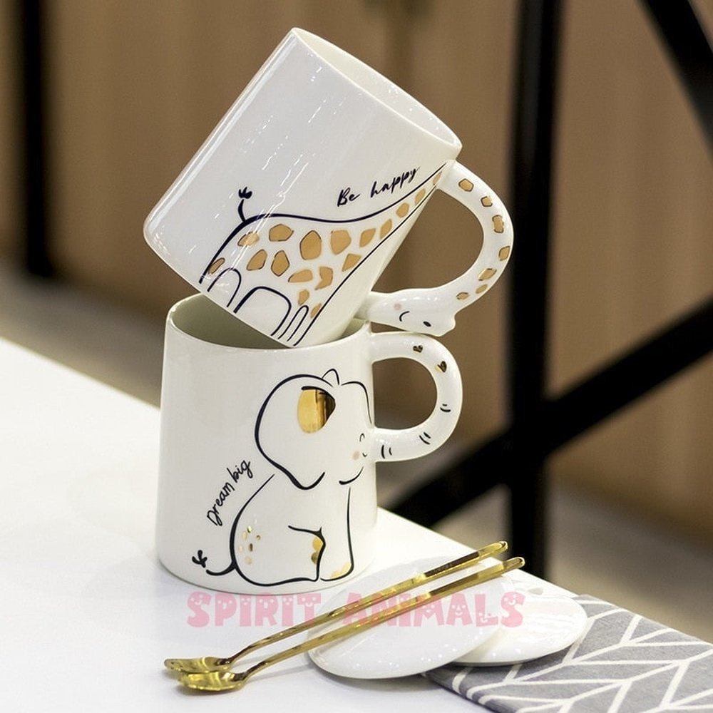 Ceramic Mug - Giraffe with Lid & Spoon-Furever Adorable