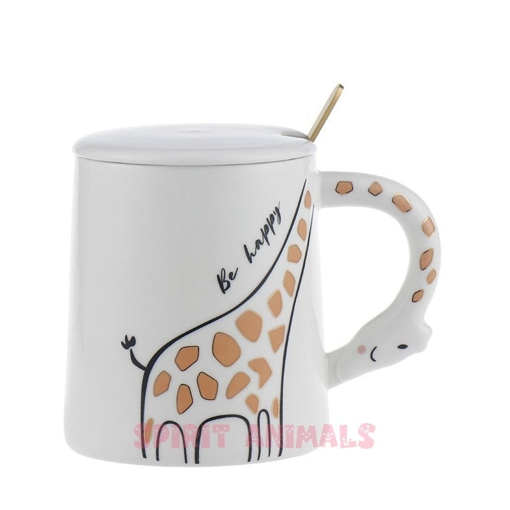 Ceramic Mug - Giraffe with Lid & Spoon-Furever Adorable