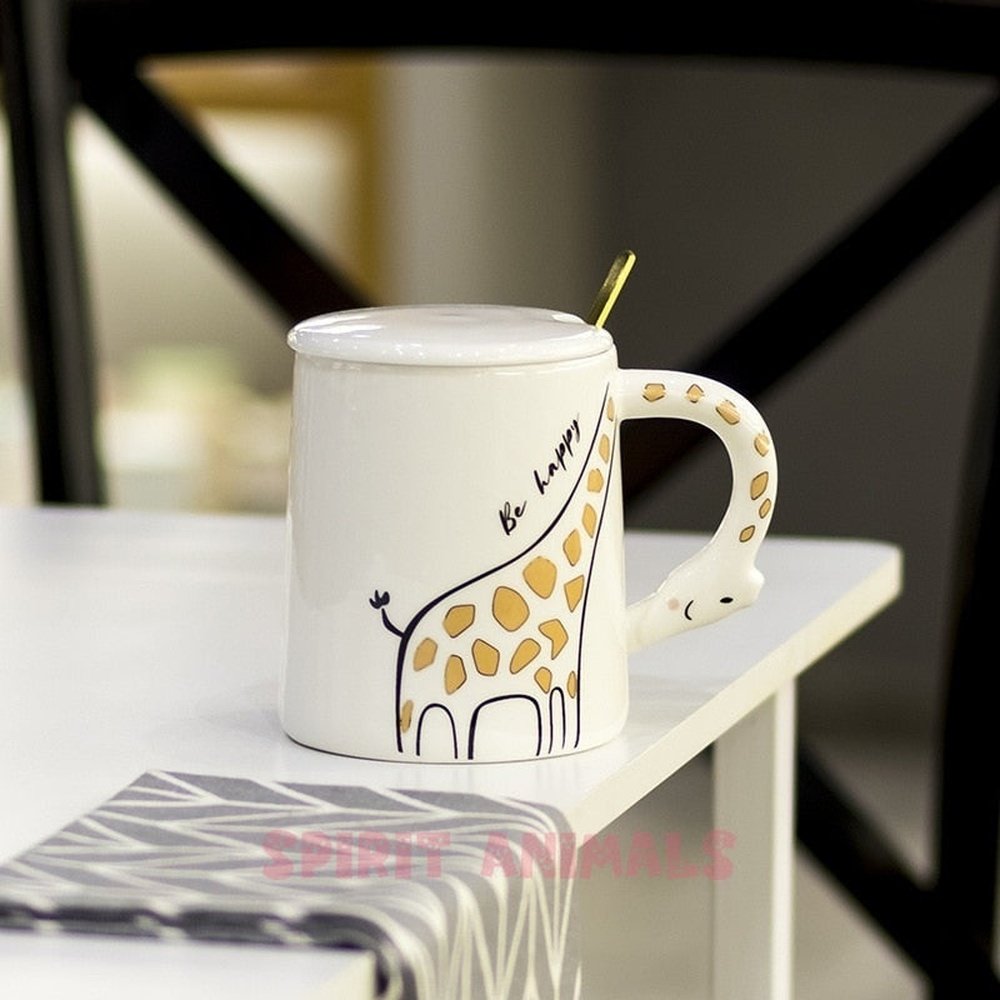 Ceramic Mug - Giraffe with Lid & Spoon-Furever Adorable