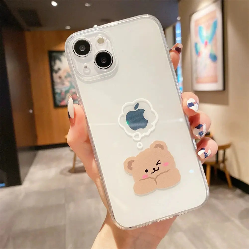 Creative Bear Transparent Silicone Phone Case for iPhone-Furever Adorable