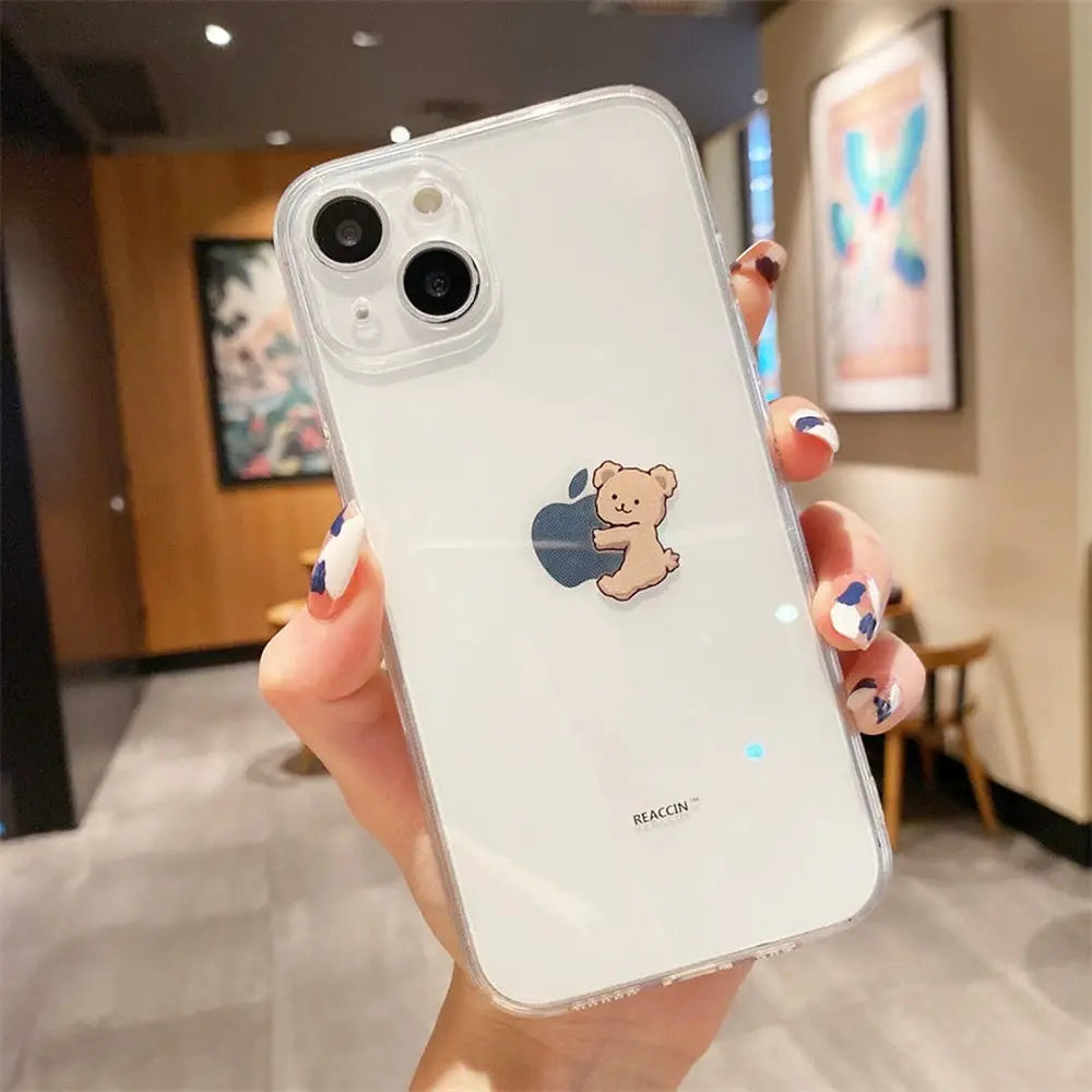 Creative Bear Transparent Silicone Phone Case for iPhone-Furever Adorable