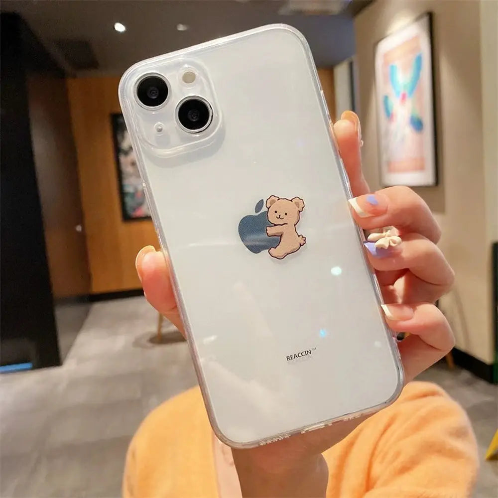 Creative Bear Transparent Silicone Phone Case for iPhone-Furever Adorable