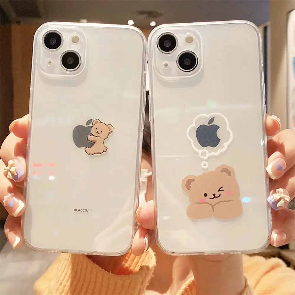 Creative Bear Transparent Silicone Phone Case for iPhone-Furever Adorable