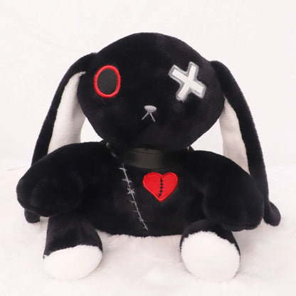 Creepy Goth Bunny Plush Crazy Rabbit Plushie Toys, Spooky Gothic Bunny Stuffed Animal Cute Horror Dreadful Bunny Doll Furever Adorable