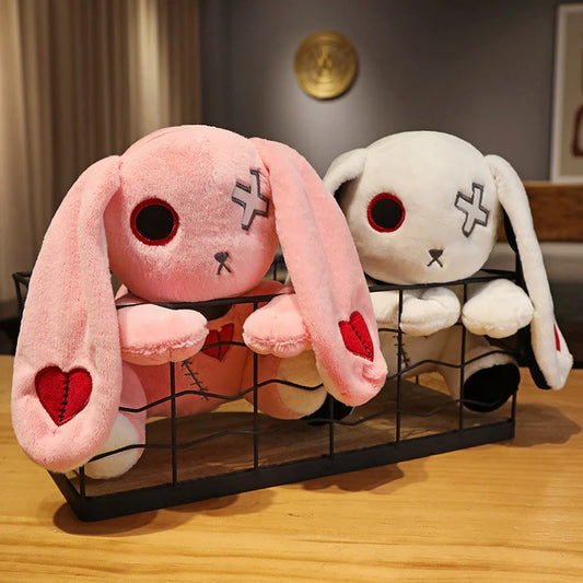 Creepy Goth Bunny Plush Crazy Rabbit Plushie Toys, Spooky Gothic Bunny Stuffed Animal Cute Horror Dreadful Bunny Doll Furever Adorable