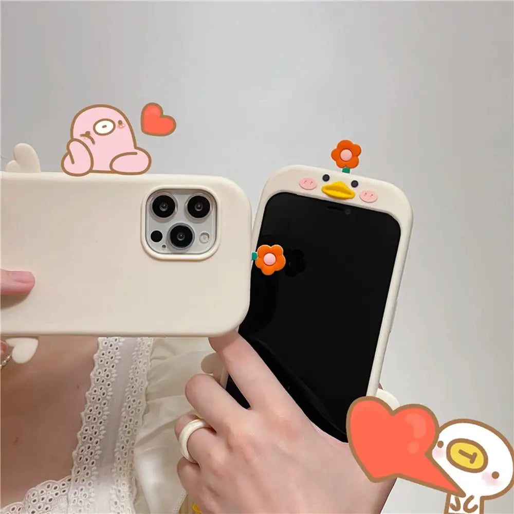 Cute 3D Duck Silicone Case for iPhone 14 13 12 11 Pro XS MAX-Furever Adorable