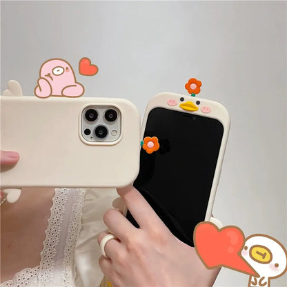 Cute 3D Duck Silicone Case for iPhone 14 13 12 11 Pro XS MAX-Furever Adorable